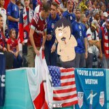 The USA fans were NOT about to let this England fan cover their flag   #FIFAWorldCup | #Qatar2022 | #ENGUSA