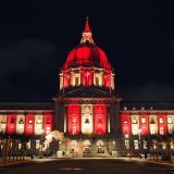 YAY AREAAAA   Landmarks are lit in red &amp; gold tonight around The Bay ahead of tomorrow's #SuperWildCard weekend game.  #NFLPlayoffs x #FTTB