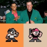 A #Masters group for Round 1 we will all be watching: Tiger Woods playing with Phil Mickelson... Bring on the drama! #LFGolf! #TheMasters  #Golf + #Art + #Web3 = #8bitTeeTimeNFT  8bitTeeTime Genesis Golfers 281 &amp; 232