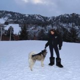 Photo by Abla Sofy \ud83e\udd0d on February 19, 2024. May be an image of 1 person, collie, wolf and snow.