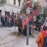 Farmers protesting the significant increase in price in Paris, France by dumping farm waste and debris in front of government buildings. #France #فرنسا