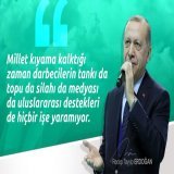 "Millet kıyama kalktığı zaman darbecilerin tankı da, topu da, silahı da, medyası da, uluslararası destekleri de hi&ccedil;bir işe yaramıyor."  #GayretineŞahidizErdoğan