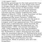 Remembering the great  Peter Aldis. Born On This Day 1927 #PeterAldis #astonvilla #avfc #VillaPark #FACup