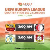 Eto na ang April 21 schedule ng Leg 2 of the UEFA Europa League quarter-final! Place your bets with ArenaPlus and root for your favorite teams!   #ArenaPlusPH #AstigSaSports #football #uefachampionsleague #ChampionsLeague #romafc #unionsg #feyenoord 