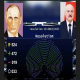 Европарламент проголосовал за трибунал для Путина и Лукашенко. "За" парламентарии отдали 472 голоса, "против" &ndash; 19, воздержались &ndash; 33.