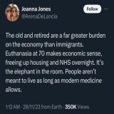 Joanna wants older Brits murdered so immigrants can take over.  Very smart