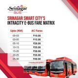 This is the Fare Matrix of Srinagar Smart City Electric Buses! Please make sure you don&rsquo;t travel without a ticket. Travelling without a ticket is an offence and will invoke heavy fine. The ticket assistants conductors in the buses have Electron