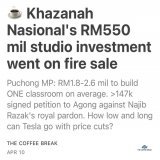 From RM550 Mil to RM32 Mil.  Just like that, the Khazanah lost RM518 Mil or -94% in their Iskandar studio investment.  This should be investigated.