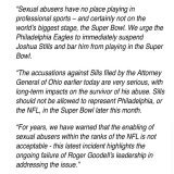 UltraViolet calls on the Philadelphia Eagles to block Josh Sills from playing in Super Bowl LVII after rape and kidnapping indictment