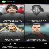 Para exaltar o Messi, a ESPN falou que o Pel&eacute; nunca ter jogado na Europa foi "um problema".  Naquela &eacute;poca o futebol europeu n&atilde;o estava NEM UM POUCO acima do sul americano. A CONMEBOL ganhou 5 das 9 primeiras copas sem ter NENHUM