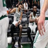 #Celtics scoring leaders by quarter in the playoffs: 1Q: Jaylen Brown, 7.7 PPG 2Q: Jayson Tatum, 7.0 PPG 3Q: Jaylen Brown, 6.8 PPG 4Q: Jayson Tatum, 6.3 PPG