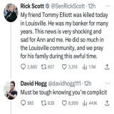 David Hogg says Rick Scott is "complicit" for his friends death during the mass shooting in Louisville yesterday.
