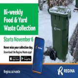 On Nov 6, the City is moving to bi-weekly green cart collection for the winter months. Your green cart collection day remains the same but will be every other week until April. Download the Regina Waste app or check your waste collection schedule  at