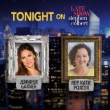 Tonight on #Colbert:  Jennifer Garner fills us in on her new @AppleTV series, &ldquo;The Last Thing He Told Me.&rdquo;  Rep. @katieporteroc also stops by to discuss her new book, &ldquo;I Swear: Politics Is Messier Than My Minivan.&rdquo;  11:35/10:3