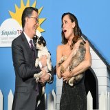 ICYMI on #Colbert: Stephen &amp; Jennifer Garner discussed the @AppleTV series "The Last Thing He Told Me," and introduced us to @animalleague puppies!  Rep. @katieporteroc also joined to chat politics &amp; her new book.   Stream:   Listen: