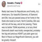 Awful. Trump reveals Diamond from Diamond and Silk has passed away. Rest in peace