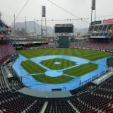 マツダスタジアムは雨です。 選手は阪神戦に向けて室内練習場で調整します！ #carp #マツダスタジアム #阪神タイガース