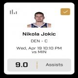 Nikola Jokic OVER  He&rsquo;s averaging 11 assist per game again the wolves this season   3/3~100% hit rate during the regular season  He did not hit this first playoff game against them, don&rsquo;t see him missing again #GamblingTwitter #prizepicks
