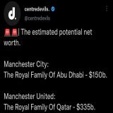 Let me not mention how much Man utd generate on their own, we&rsquo;ve been going towith Man City&rsquo;s Royal owners with parasitic Glazers at helm only Becuz of how much we generate in a financial year, now you add Qatar&rsquo;s net worth to it, i