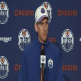 "It&rsquo;s going to be an emotional game."  Coach Knoblauch addresses the media as the #Oilers face the Stanley Cup Champions tonight.   @Enterprise | #LetsGoOilers