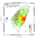 Automatically Plotted Shakemaps: * 2022-09-19 10:08:18 (UTC+08:00, Taipei) * Evt. 20220919100748, 30s after trig. * Total 366 triggered stations  Note: These shakemaps are not yet confirmed, for reference only! #地震 #台灣 #earthquake #Taiwan