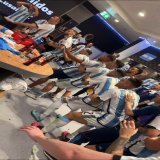 "A minute of silence for ... Mbappe!"   Emiliano Martinez during Argentina's dressing room celebration.  (via nicolasotamendi30/Instagram)
