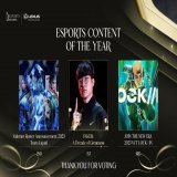 The Top 3 of the Esports Content of the Year award are...    Faker: A decade of greatness - @lolesports  Valorant Roster Announcement 2023 - @LiquidValorant  JOIN THE NEW ERA | 2023 VCT LOCK//IN | Cinematic Trailer - @VALORANT  #EsportsAwards2023