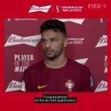 The first hat-trick at #Qatar2022 goes to Goncalo Ramos!      Portugal booked a quarter-final spot in resounding fashion, but the @Budweiser Player of the Match says his team are taking it one game at a time     #PORSUI #POTM #YoursToTake #BringHomeT