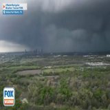 Drone video captured a stunning look at severe storms rolling through the Dallas-Fort Worth metro area on Thursday night. #DFWwx  Watch FOX Weather as live storm coverage continues: