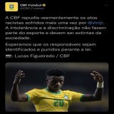 CBF emite nota de rep&uacute;dio aos atos de &oacute;dio dos torcedores do Atl&eacute;tico de Madrid contra Vini Jr.  &ldquo;Que voc&ecirc; siga sempre bailando, driblando e, acima de tudo, com esse sorriso no rosto, Vini! N&oacute;s estamos com voc&
