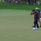 Nick Taylor sinks a birdie putt from 67 feet away. He's now six shots behind leaders Bryson DeChambeau and Justin Rose. #PGAChamp