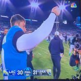 Jaguars kicker Riley Patterson held up his cross necklace for the camera after kicking the game winner.  Pretty awesome