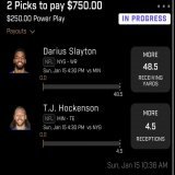2 plays as of now for NFL today   Slayton o 48.5 rec yds   Hockenson o 4.5 rec     #gamblingtwitter #prizepicks #prizepicksnfl