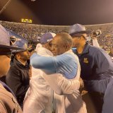 Coach Deion Sanders and Coach Eric Dooley embrace SWAC Postgame Championship Blake Levine