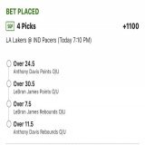 +1100 SGP   This the SGP I&rsquo;m running with for Lakers Vs Pacers   #gamblingtwitter