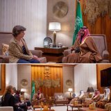#ولي_العهد السعودي خلال استقباله بالامس وزيرة خارجية #فرنسا