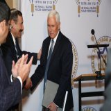 At the Israel Heritage Foundation book signing of former Vice President Mr. Pence at Mikes Bistro NYC. Dr. Joseph Frager Executive Vice President of Israel Heritage Foundation welcoming Mr. Pence!