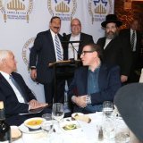 At the former Vice President Pence&rsquo;s book signing hosted by the IHF Rabbi Elie Weinstock at the podium with his dear friend Dr. Frager &amp; Rabbi Katz! Looking on is former vice president Pence &amp; Dr. Soloway!