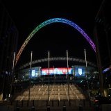 The Wembley arch has been lit in rainbow colours ahead of #ENG  #USA    #FIFAWorldCup | #Qatar2022