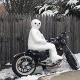 snow man identifies as a biker