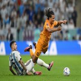 Leandro Paredes very lucky to escape with just a yellow. Reckless challenge on Nathan Ake before booting the ball at the Netherlands bench.