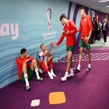 Love that after reaching the World Cup Final, Kylian Mbappe chose to just chill on the floor in the tunnel next to his friend Achraf Hakimi.