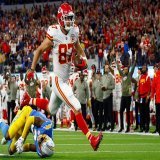 Travis Kelce   - Passed Rob Gronkowski for most 100-yard receiving games by TE in #NFL history (33) - Most 1,000-yard seasons by TE ever (6) - Has as many 10 TD seasons as Tony Gonzalez (3)  Witnessing greatness.   #Chiefs #ChiefsKingdom