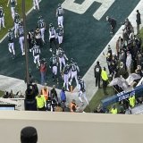 Jalen Hurts and Darius Slay greeting the defense.   Hurts is fired up for this one. He&rsquo;s got that playoff hunger.   #Eagles #FlyEaglesFly