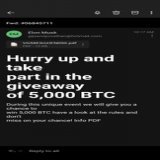 OMG!!! I can't believe it, I got an email from @elonmusk !!! He's giving me the opportunity to win some #Bitcoin !  #ScamAlert #scammers