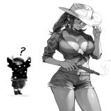 Tataru: Hilda, I'm happy your new outfit is to your liking but why did you shoot your old one to pieces...?  It's not like someone would try to wear these old rags after you throw them away, right?  #ヒルダ #ffxivnsfw #ff14 #ffxivfanart #FinalFantasy  #