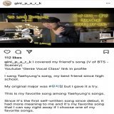 Taehyung&rsquo;s high school best friend Park Gini covered 'Scenery'. Please show some love on IG and YT.   "I sang Taehyung&rsquo;s song, my best friend since high school. Since it&rsquo;s his first self written song since debut it&rsquo;s my favour