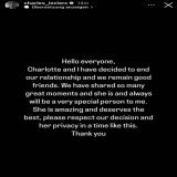 . @Charles_Leclerc and Charlotte have ended their relationship. Please respect their privacy.
