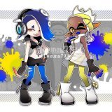 明日のバンカライブ楽しみです (イラストはn番煎じなテンタクルズ衣装の2人)  #Splatoon3 #スプラトゥーン3 #フウカ #ウツホ #マンタロー #すりみ連合 #DeepCut #バンカライブ #fanart