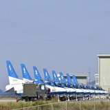 栃木国体「いちご一会とちぎ国体」のためブルーインパルスは、 番号順に8機並んでいます。タンク無し。百里基地へ展開するかも？ 晴れ。20220930 #ブルーインパルス #松島基地 #栃木国体 #いちご一会とちぎ国体